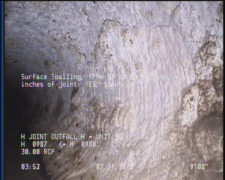 Surface Spalling, from 09 to 03 o'clock, within 8 inches of joint: YES, Start