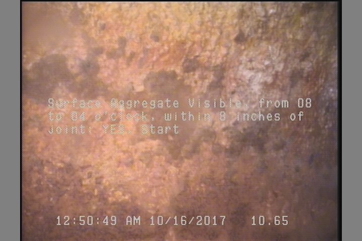 Surface Aggregate Visible, from 08 to 04 o'clock, within 8 inches of joint: YES, Start