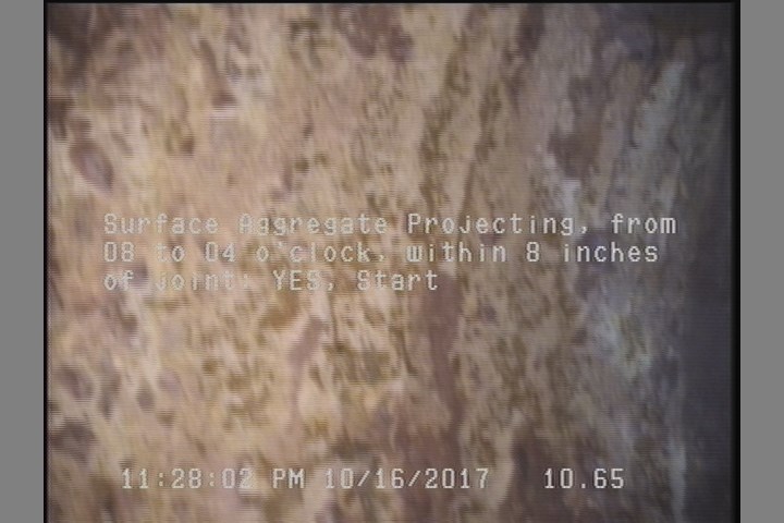 Surface Aggregate Projecting, from 08 to 04 o'clock, within 8 inches of joint: YES, Start
