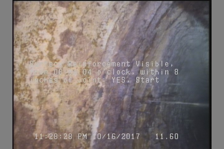 Surface Reinforcement Visible, from 08 to 04 o'clock, within 8 inches of joint: YES, Start