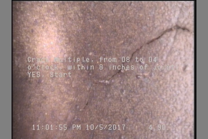 Crack Multiple, from 08 to 04 o'clock, within 8 inches of joint: YES, Start