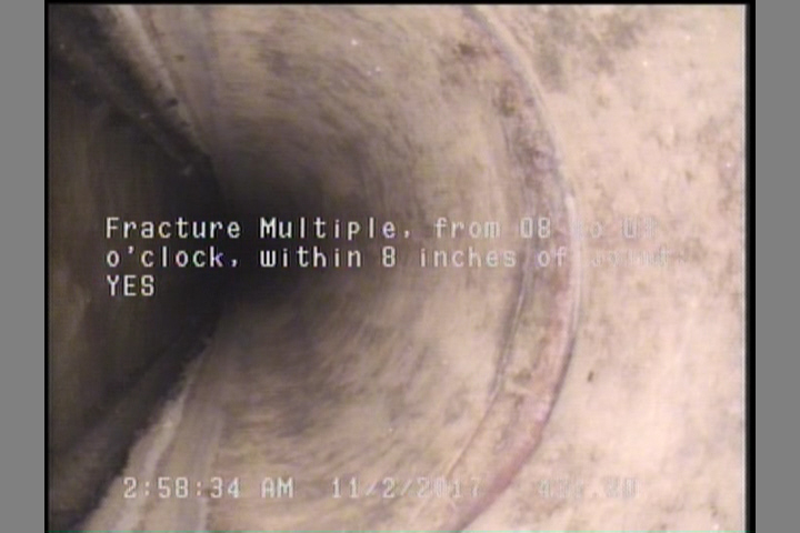 Fracture Multiple, from 08 to 03 o'clock, within 8 inches of joint: YES