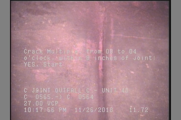 Crack Multiple, from 08 to 04 o'clock, within 8 inches of joint: YES, Start