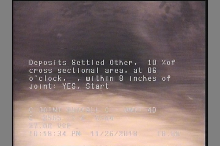 Deposits Settled Other, 10 %of cross sectional area, at 06 o'clock, , within 8 inches of joint: YES, Start