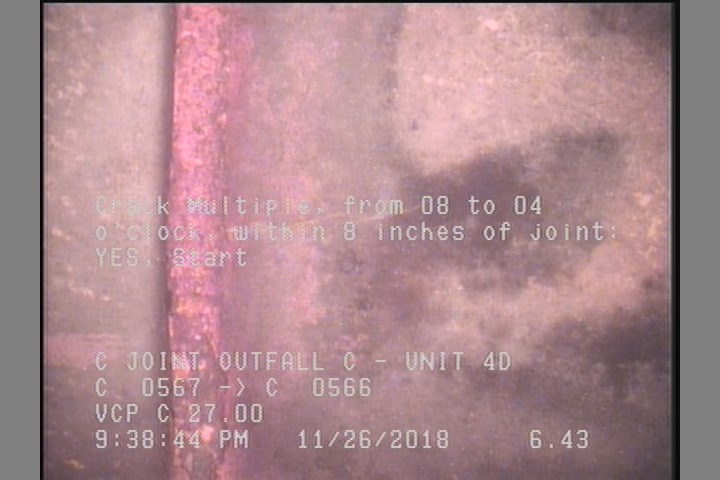 Crack Multiple, from 08 to 04 o'clock, within 8 inches of joint: YES, Start