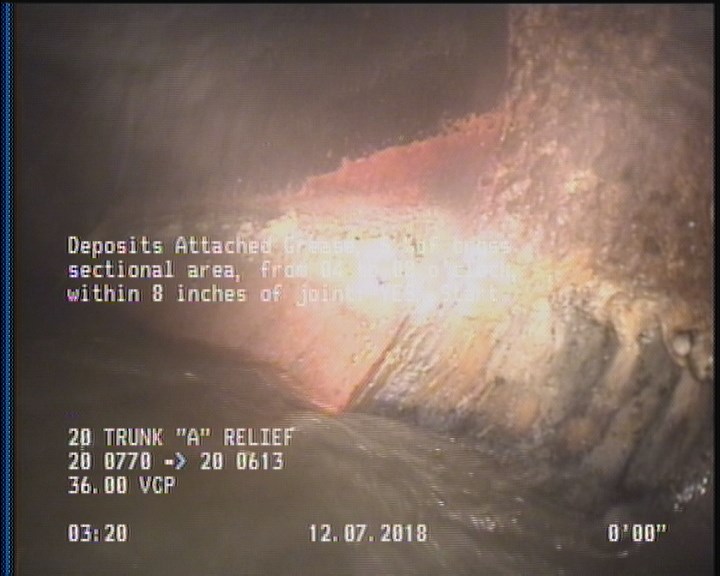 Deposits Attached Grease, 5 %of cross sectional area, from 04 to 08 o'clock, , within 8 inches of joint: YES, Start