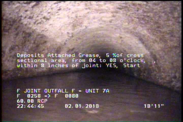 Deposits Attached Grease, 5 %of cross sectional area, from 04 to 08 o'clock, , within 8 inches of joint: YES, Start