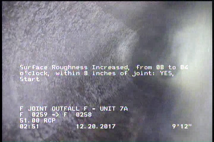 Surface Roughness Increased, from 08 to 04 o'clock, within 8 inches of joint: YES, Start