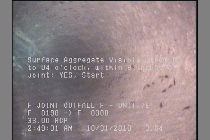 Surface Aggregate Visible, from 08 to 04 o'clock, within 8 inches of joint: YES, Start