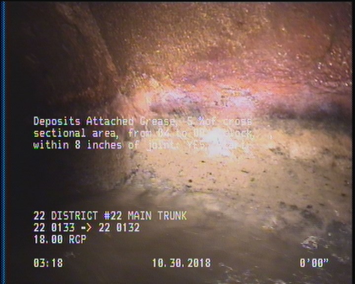 Deposits Attached Grease, 5 %of cross sectional area, from 04 to 08 o'clock, , within 8 inches of joint: YES, Start