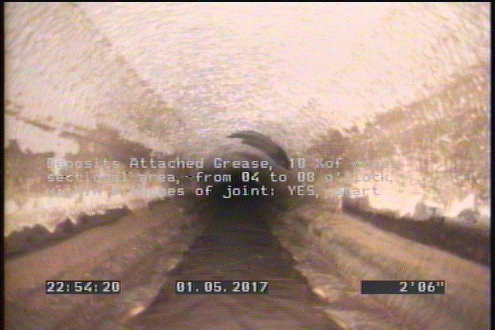 Deposits Attached Grease, 10 %of cross sectional area, from 04 to 08 o'clock, , within 8 inches of joint: YES, Start