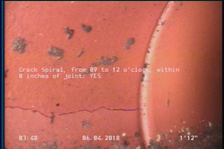 Crack Spiral, from 09 to 12 o'clock, within 8 inches of joint: YES