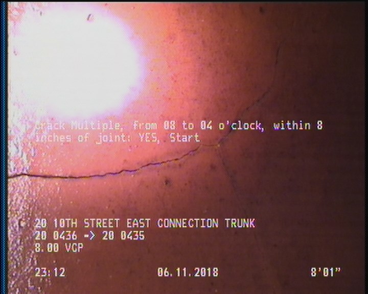 Crack Multiple, from 08 to 04 o'clock, within 8 inches of joint: YES, Start