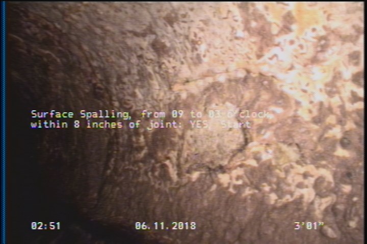 Surface Spalling, from 09 to 03 o'clock, within 8 inches of joint: YES, Start