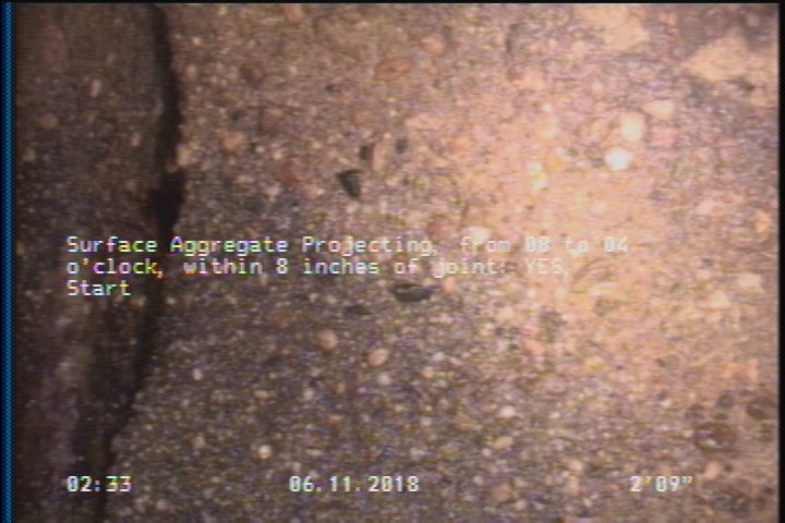 Surface Aggregate Projecting, from 08 to 04 o'clock, within 8 inches of joint: YES, Start