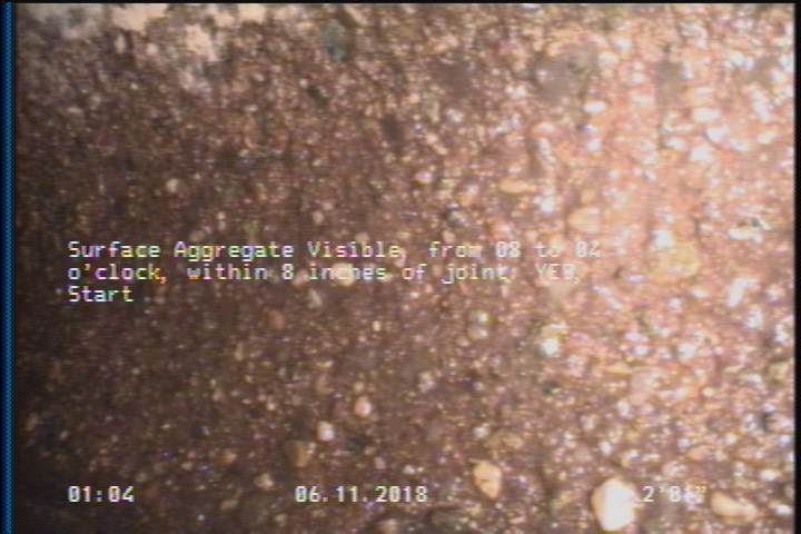 Surface Aggregate Visible, from 08 to 04 o'clock, within 8 inches of joint: YES, Start