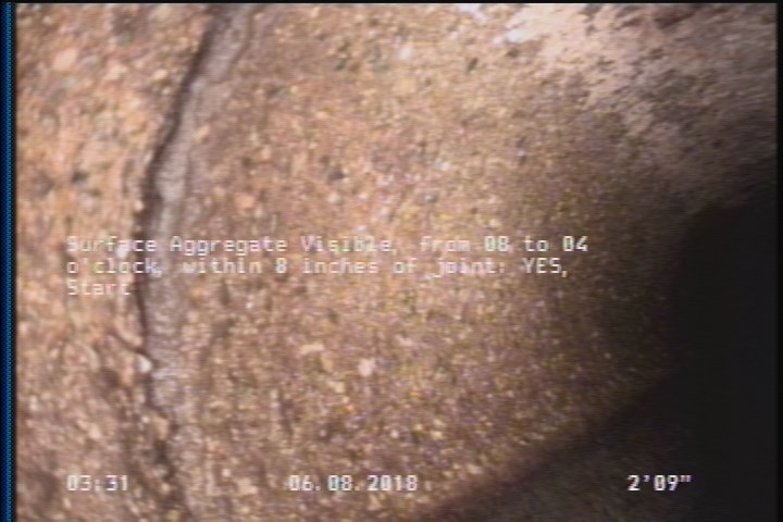 Surface Aggregate Visible, from 08 to 04 o'clock, within 8 inches of joint: YES, Start