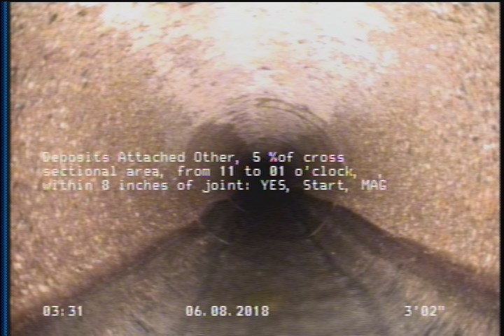 Deposits Attached Other, 5 %of cross sectional area, from 11 to 01 o'clock, , within 8 inches of joint: YES, Start - MAG