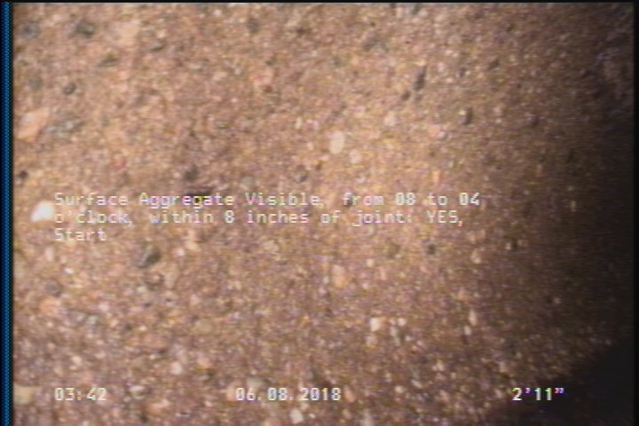 Surface Aggregate Visible, from 08 to 04 o'clock, within 8 inches of joint: YES, Start