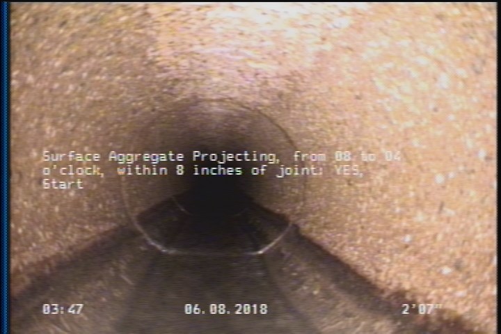 Surface Aggregate Projecting, from 08 to 04 o'clock, within 8 inches of joint: YES, Start