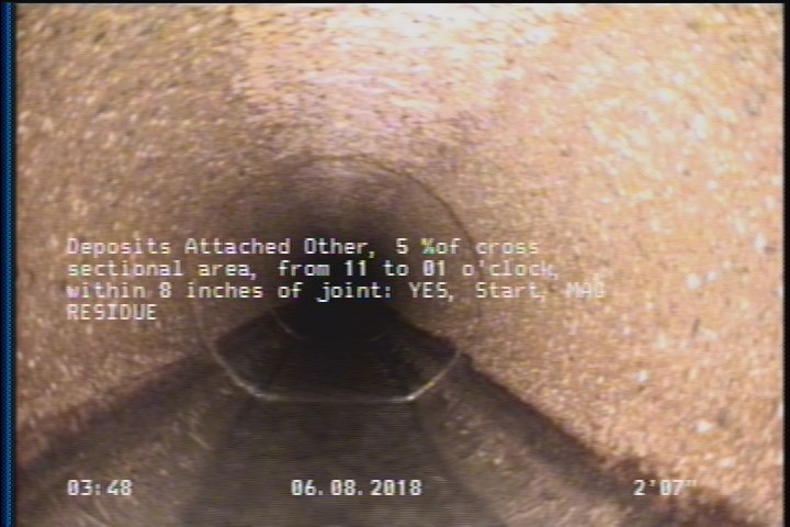 Deposits Attached Other, 5 %of cross sectional area, from 11 to 01 o'clock, , within 8 inches of joint: YES, Start - MAG RESIDUE