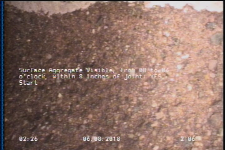 Surface Aggregate Visible, from 08 to 04 o'clock, within 8 inches of joint: YES, Start