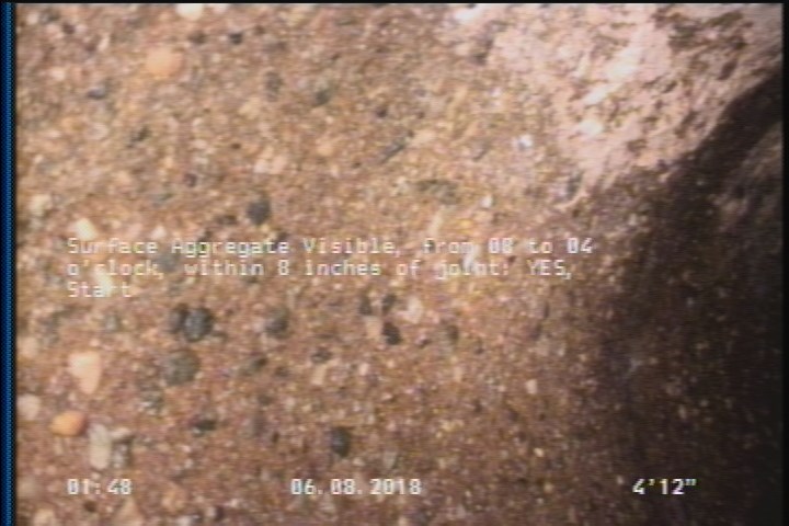 Surface Aggregate Visible, from 08 to 04 o'clock, within 8 inches of joint: YES, Start