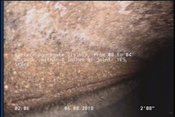 Surface Aggregate Visible, from 08 to 04 o'clock, within 8 inches of joint: YES, Start