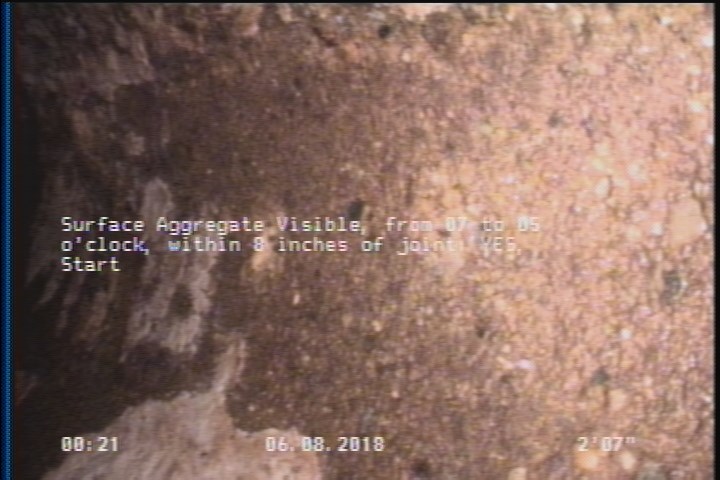 Surface Aggregate Visible, from 07 to 05 o'clock, within 8 inches of joint: YES, Start