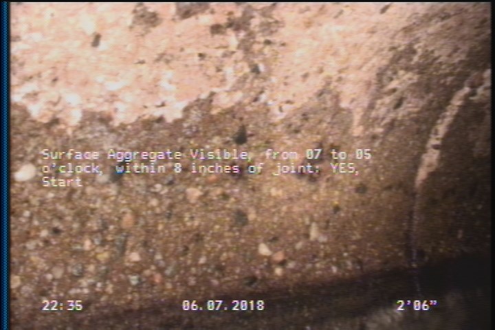 Surface Aggregate Visible, from 07 to 05 o'clock, within 8 inches of joint: YES, Start
