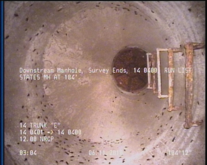 Downstream Manhole, Survey Ends - 14 0400, RUN LIST STATES MH AT 184'.