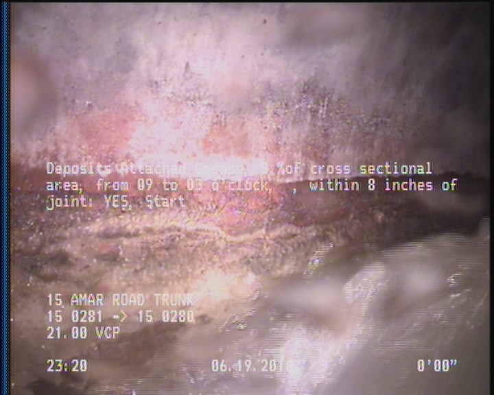 Deposits Attached Grease, 5 %of cross sectional area, from 09 to 03 o'clock, , within 8 inches of joint: YES, Start