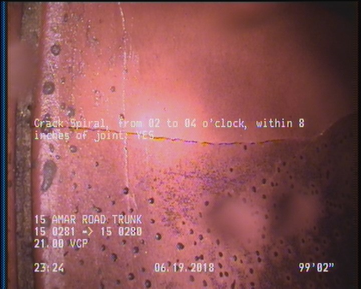 Crack Spiral, from 02 to 04 o'clock, within 8 inches of joint: YES