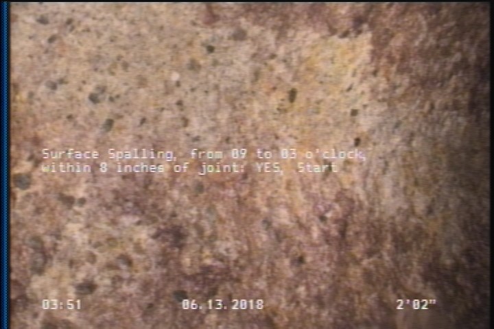 Surface Spalling, from 09 to 03 o'clock, within 8 inches of joint: YES, Start