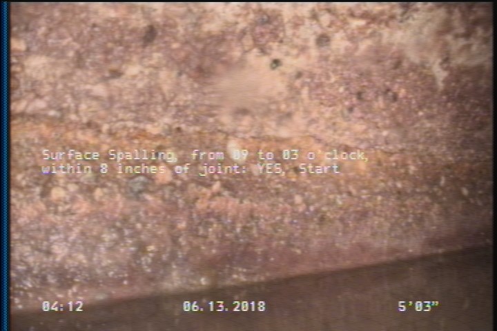 Surface Spalling, from 09 to 03 o'clock, within 8 inches of joint: YES, Start