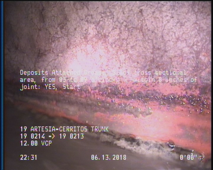 Deposits Attached Grease, 5 %of cross sectional area, from 03 to 09 o'clock, , within 8 inches of joint: YES, Start