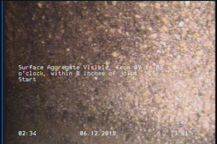 Surface Aggregate Visible, from 09 to 03 o'clock, within 8 inches of joint: YES, Start