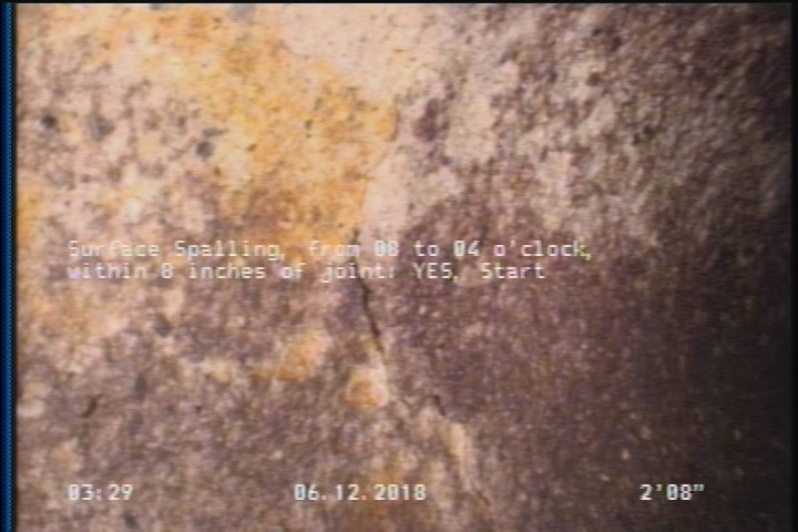 Surface Spalling, from 08 to 04 o'clock, within 8 inches of joint: YES, Start