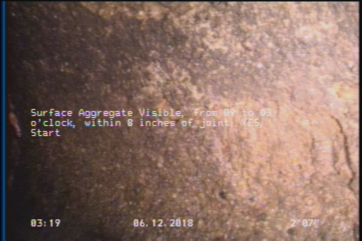 Surface Aggregate Visible, from 09 to 03 o'clock, within 8 inches of joint: YES, Start