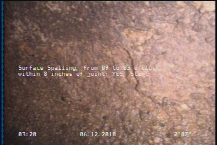 Surface Spalling, from 09 to 03 o'clock, within 8 inches of joint: YES, Start