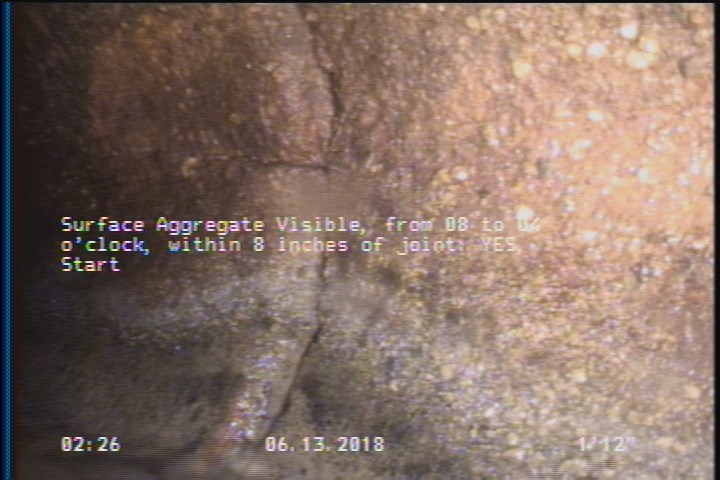 Surface Aggregate Visible, from 08 to 04 o'clock, within 8 inches of joint: YES, Start