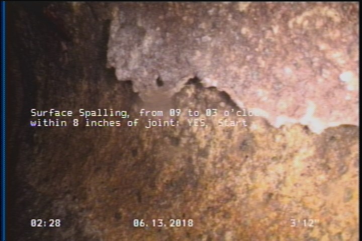 Surface Spalling, from 09 to 03 o'clock, within 8 inches of joint: YES, Start