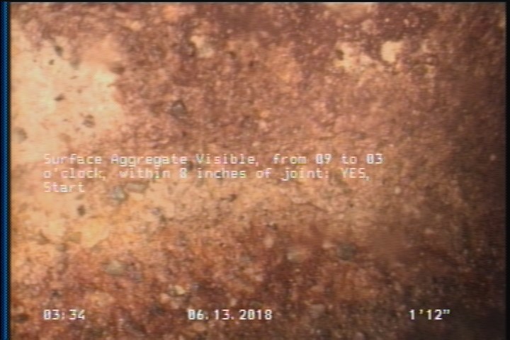 Surface Aggregate Visible, from 09 to 03 o'clock, within 8 inches of joint: YES, Start
