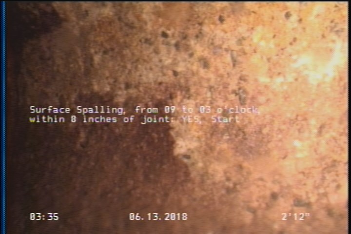 Surface Spalling, from 09 to 03 o'clock, within 8 inches of joint: YES, Start