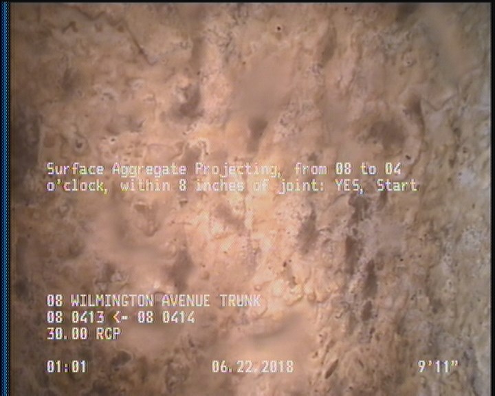 Surface Aggregate Projecting, from 08 to 04 o'clock, within 8 inches of joint: YES, Start