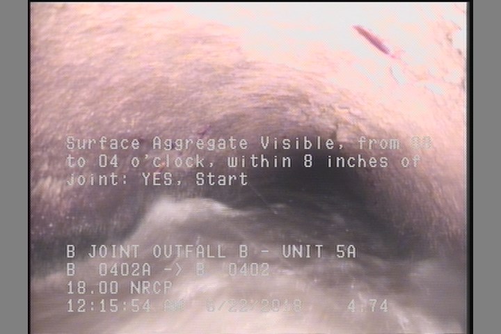 Surface Aggregate Visible, from 08 to 04 o'clock, within 8 inches of joint: YES, Start