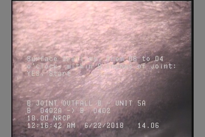 Surface Spalling, from 08 to 04 o'clock, within 8 inches of joint: YES, Start