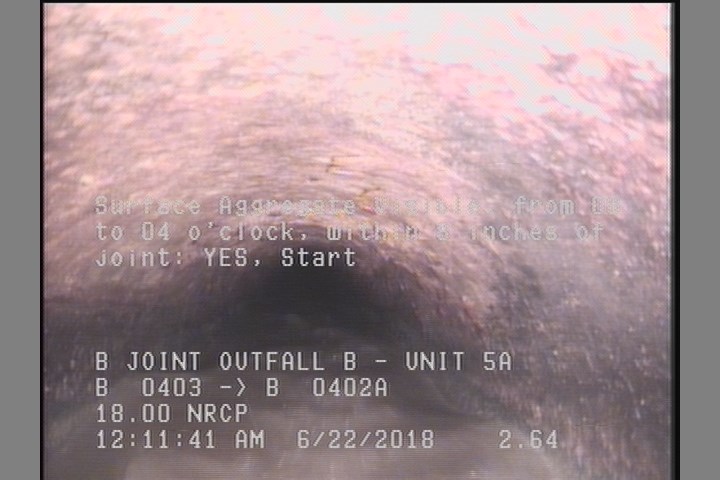 Surface Aggregate Visible, from 08 to 04 o'clock, within 8 inches of joint: YES, Start
