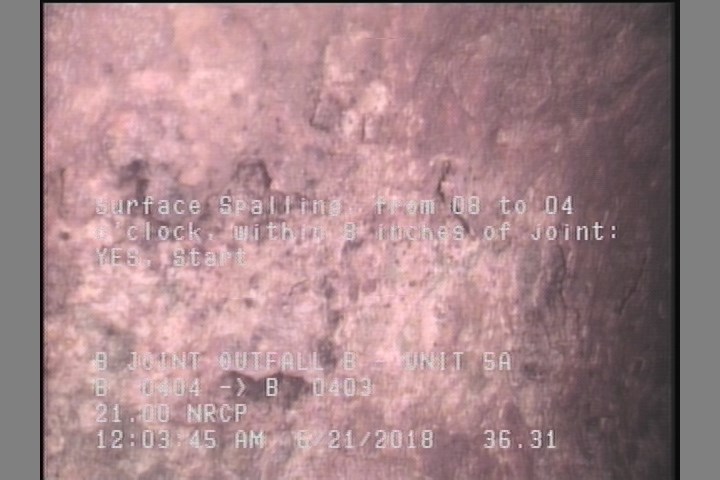 Surface Spalling, from 08 to 04 o'clock, within 8 inches of joint: YES, Start