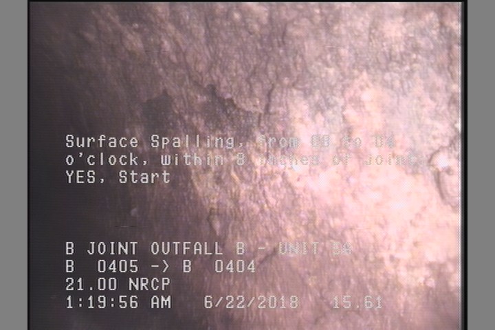 Surface Spalling, from 08 to 04 o'clock, within 8 inches of joint: YES, Start